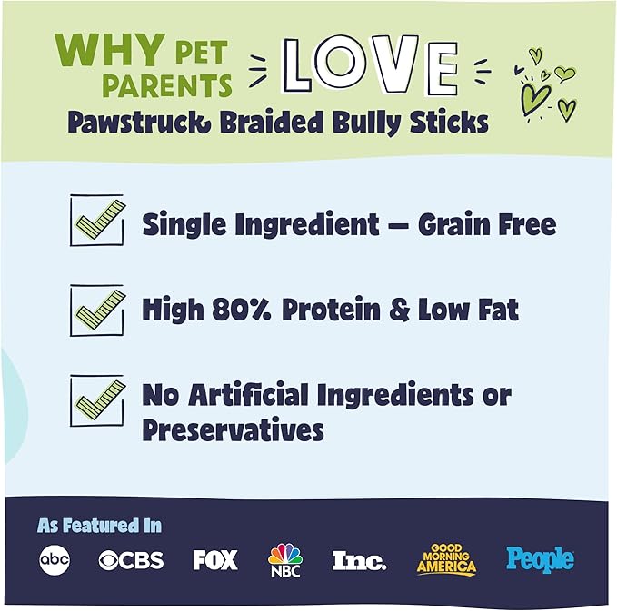 Pawstruck Natural 12” Braided Bully Sticks for Dogs - Tough, Long-Lasting, Rawhide-Free, Low Odor, Healthy Single Ingredient Chew Treat for Aggressive Chewers - 10 Count - Packaging May Vary