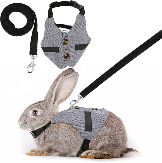Rabbit Vest Harness and Leash Set Adjustable Formal Suit Style for Bunny Kitten Small Animal Walking (L)