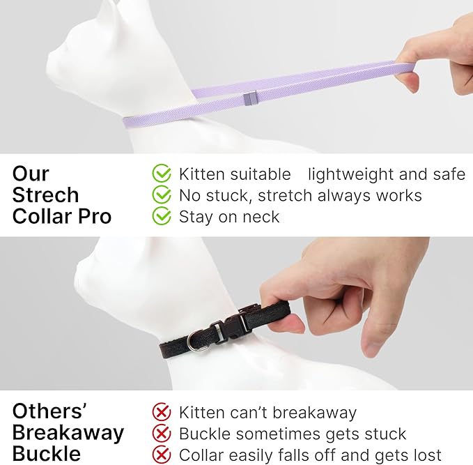 Safety Cat Collar Pro, Lightweight Elastic Release Non Breakaway Cat Collar Adjustable with Snap Fastener for Kitten All Small Large Cats,US IDA Gold Award (Midnight Black, S 5.9-11.8")
