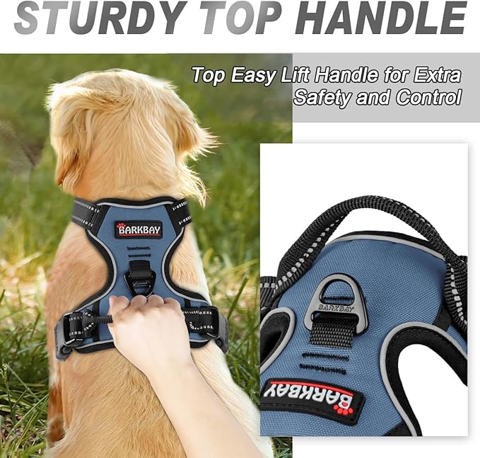 BARKBAY No Pull Dog Harness Front Clip Heavy Duty Reflective Easy Control Handle for Large Dog Walking(Navy,S)