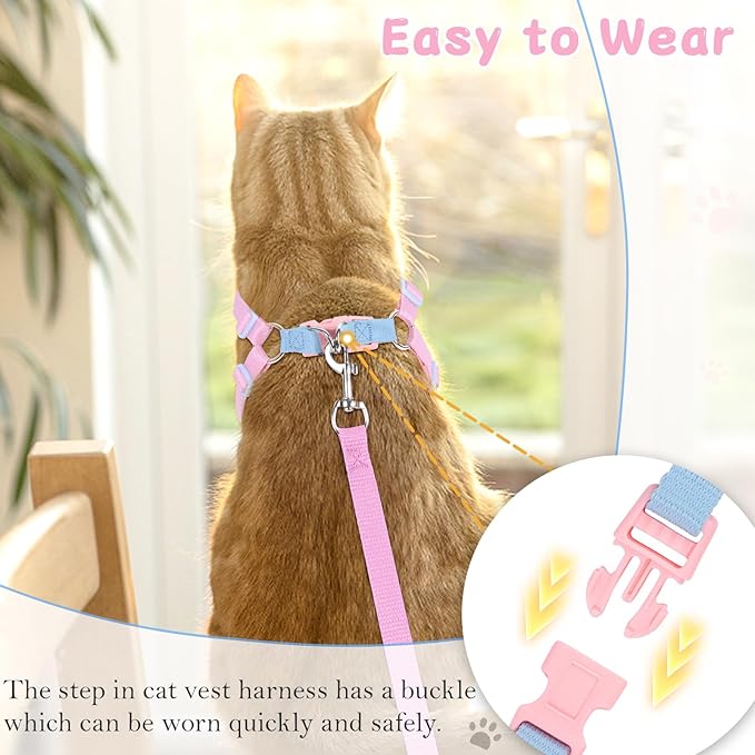Cat Vest Harness and Leash Set for Walking Escape Proof, Adjustable Kitten Harness and Leash Set Breathable Mesh with Bow Harness for Kitty Puppy Bunny（Pink Medium）