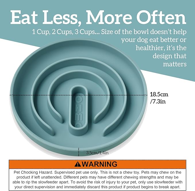 OHMO Slow Feeder Dog & Cat Bowl, Non-Slip with Suction Cup, Food-Grade Silicone, Anti-Choking & Anti-Bloat (Light Blue, M-Infinite, 7.3")