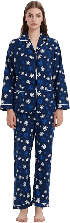 GLOBAL Flannel Pajamas for Women 2-Piece Comfy and Cozy Flannel Pj Set Cotton Loungwear