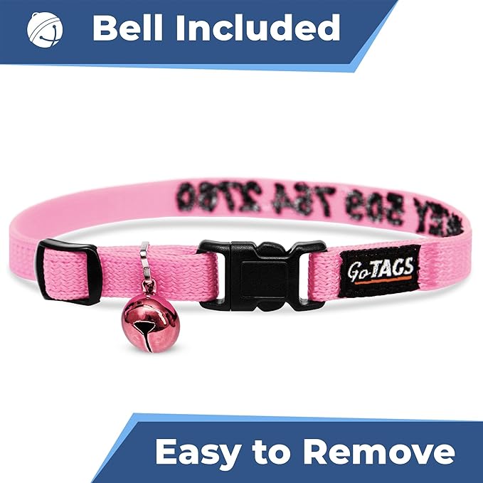 GoTags Personalized Cat Collar with Embroidered Name and Number, Safety Breakaway Buckle Snag-Proof Design, Adjustable Customized Nylon ID Collar with Bell for Cat or Kitten, 5 Color Options