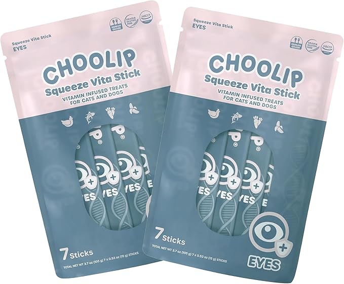 Choolip Squeeze Vita Stick Lickable Cat & Dog Treats – 14 Sticks (2×7 Value Bundle) Eye Support, Creamy Grain-Free Puree with Lutein, Astaxanthin, Omega 3 & Vitamin E for Vision & Ocular Health