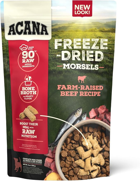 ACANA Grain-Free High Protein Freeze Dried Dog Food & Topper Ranch-Raised Beef Recipe Morsels 8oz Bag