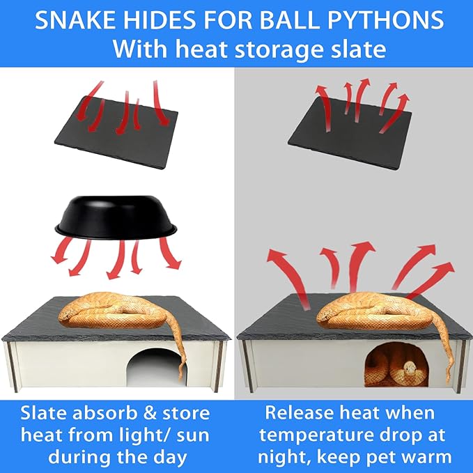Large Snake Hide with Slate Reptile Hide Box Ball Python Hide 15.7×11.8×4.3"(XL) Reptile Hides Snake Hides for Ball Pythons Leopard Geckos 100% Natural Stone & Wood Reinforced Packaging