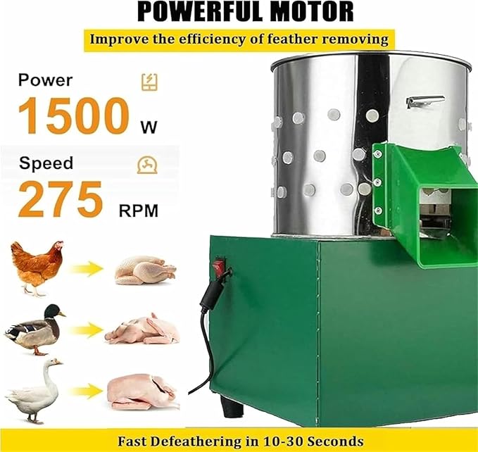 Stainless Chicken Plucker, Small Dove Feather Plucking Machine with 110 Rubber Fingers, High-Efficiency Feather Remover Poultry Machine for Bird, Duck, Turkey