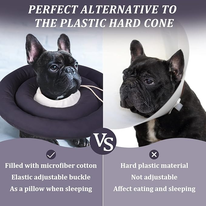 IDOMIK Dog Recovery Collar, Waterproof Soft Dog Cone After Surgery, Comfy Protective Elizabethan Collar Alternative for Dogs Cats, Adjustable Pet Neck Donut Cone Anti-Licking Biting Wounds,Grey,L