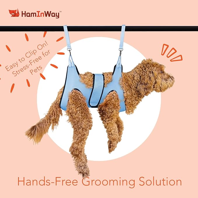 Haminway Pet Grooming Hammock – Large Dog Grooming Sling for Nail Trimming, Bathing & Ear/Eye Care – Blue