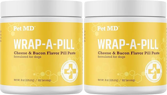 Pet MD Wrap A Pill Cheese & Bacon Flavor Pill Paste for Dogs - Make a Pocket or Pouch to Hide Pills & Medication - 8 oz (Pack of 2)