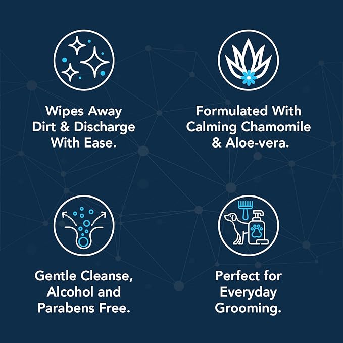 NOVEHA 100PCs Dog Eye Wipes - Tear Stain Remover for Dogs - Formulated with Chamomile and Aloe to Remove Eye Debris, Tear Stains & Eye Discharge - Plant Based, Safe, and Large 5"x5" Unscented Wipes