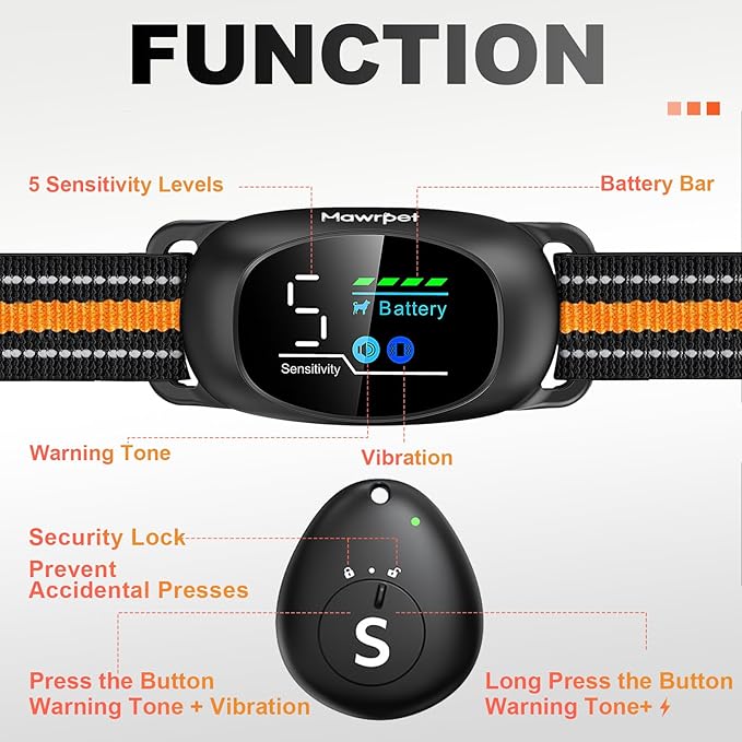 Upgraded Anti-Bark Collar with Remote Control, 2-in-1 Dog Training Collar&Dog Bark Collar with 5 Adjustable Sensitivity,Smart Anti Barking for Large Medium Small Dogs E Collar-Orange