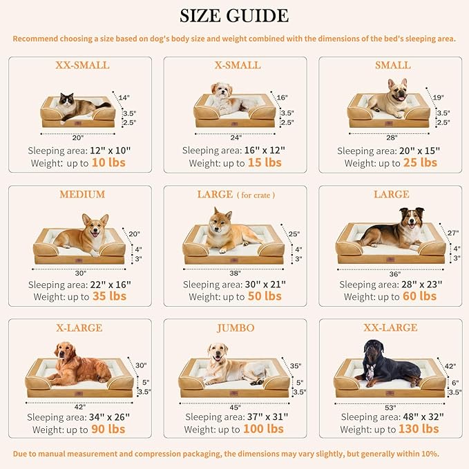 Comfort Expression Extra Large Dog Beds, XL Dog Beds Waterproof, Orthopedic Washable Dogs Beds with Bolster, Pet Sofa Couch with Removable Cover & Non-Slip Bottom(X-Large,Khaki)