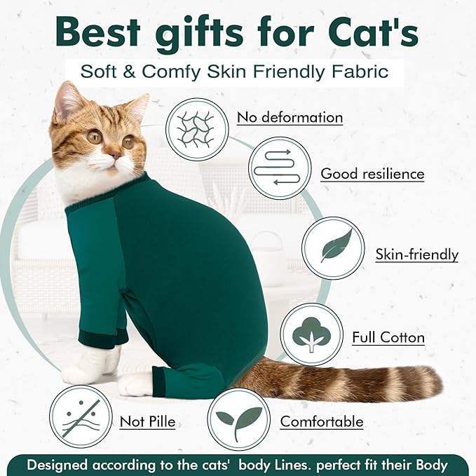 DENTRUN Cat Recovery Suit, Kitten Hair Sticky Onesie, Surgical Cone Alternative Shirts for Female Male After Surgery, Hair Spreading Prevent Clothes Pajama Apparel
