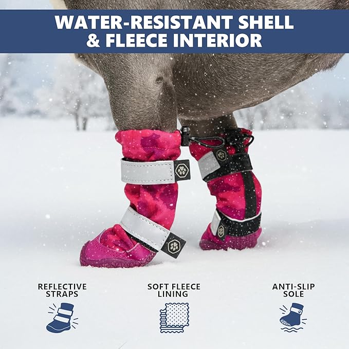 Spark Paws Dog Shoes, Waterproof Dog Boots for Medium to Large Dogs, Non Slip, Breathable Dog Booties and Paw Protectors - 4PCS Doggie Hiking Boots with Reflective Straps, Pink Camo, Size 6