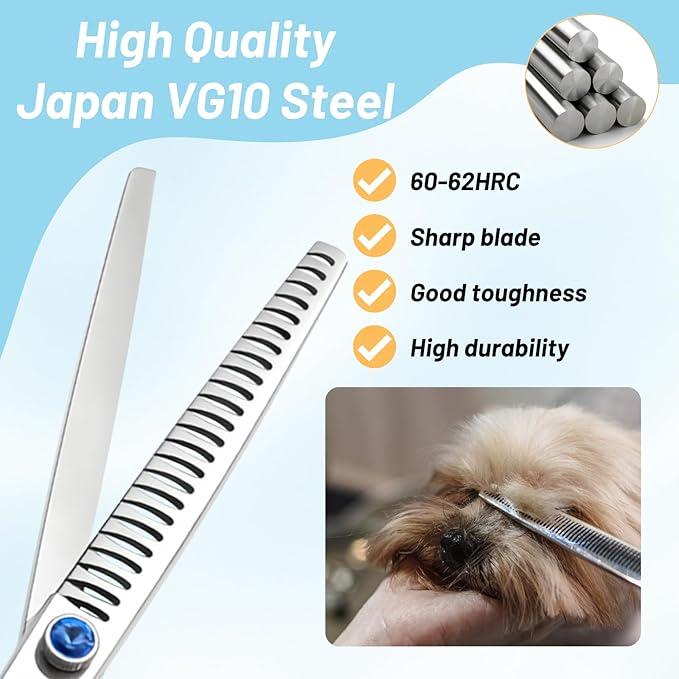 7.5" Left Handed Dog Grooming Scissors Chunker, Blending Shears with 24 Fishbone Teeth, VG10 Steel Texturizing Thinning Shear for Dog Grooming Professional, Ergonomic Trimming Scissors for Pet Groomer