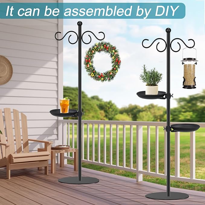 Thickened 75.9" Shepherd's Hook Stand, Bird Feeder，Floor Hanging Plant Stand，Wind Chime Hanger, Waterproof Metal & Adjustable-Height Standing Pole Holder , Indoor & Outdoor（2 Placement Racks