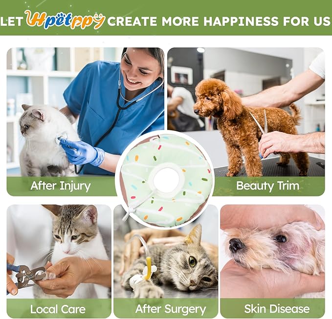 Cat Cone Collar Soft, Waterproof Cat Recovery Collars Spay Cones to Stop Licking Cute Donut E Collar After Surgery Anti-Lick Wound Healing Safety Elizabethan Collar for Kittens (Donut Green, Small)