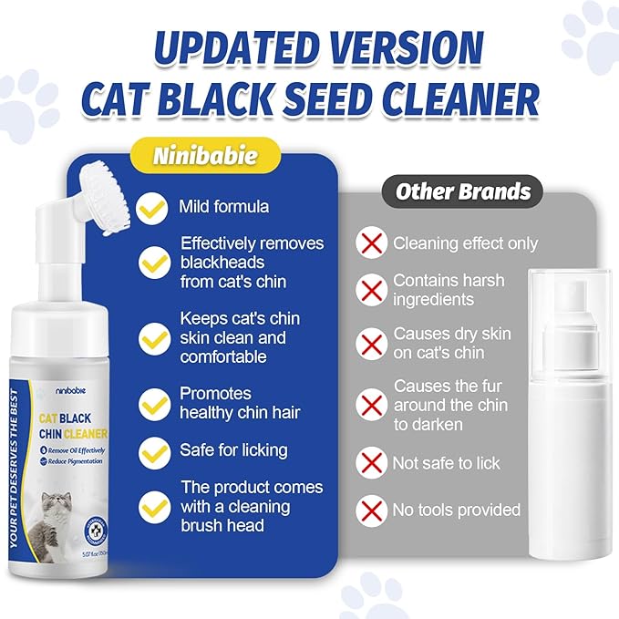 Cat Black Seed Cleaner,Remove Cat Chin Blackheads,Cat Acne Chin Treatment,2-in-1 Wash and Brush,Cruelty-Free and Freshness 5.07 fl.oz