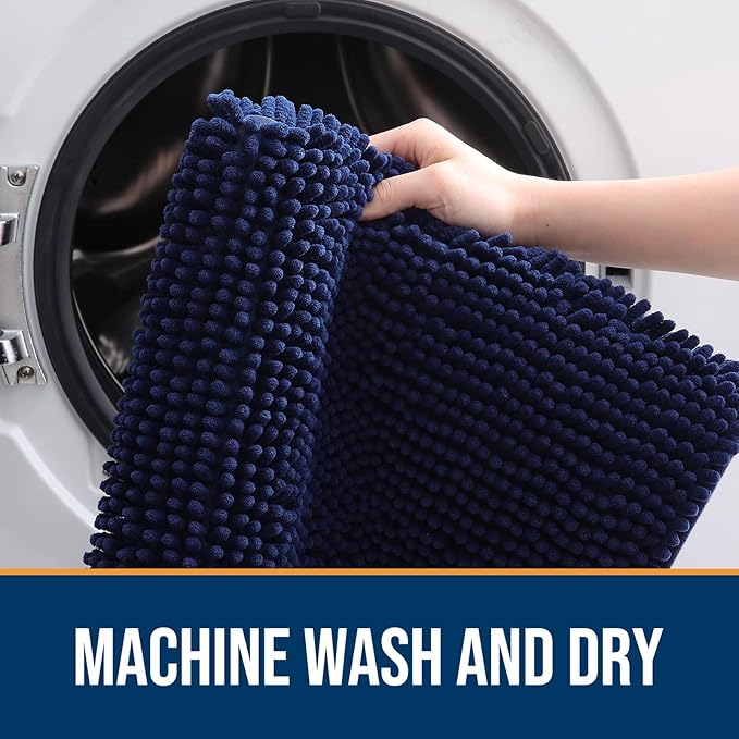 OLANLY Dog Door Mat Set 4-Piece 36x24, Absorbs Moisture and Dirt, Absorbent Non-Slip Washable Doormat, Quick Dry Chenille Mud Mat for Dogs, Entry Indoor Entryway Carpet for Inside Floor, Navy Blue