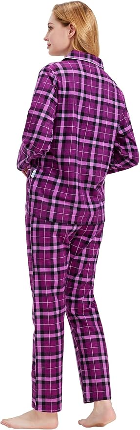 GLOBAL Flannel Pajamas for Women 2-Piece Comfy and Cozy Flannel Pj Set Cotton Loungwear