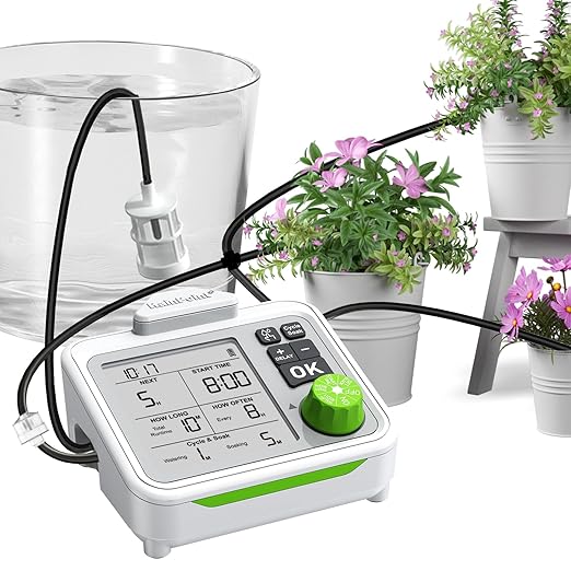 RAINPOINT Large Display Automatic Plant Waterer Indoor for Up to 20 Pot Plants,Cycle & Soak Mode Vacation Self Watering Drip Irrigation System Device Kit for Balcony Office Patio Greenhouse Grow Tent