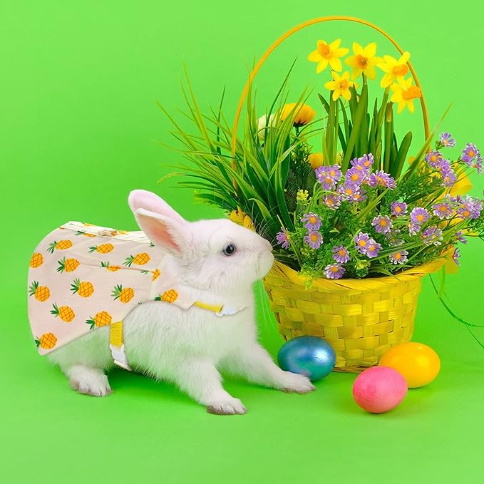3 Sets Rabbit Bunny Harness and Leash, Cute Easter Bunny Clothes for Rabbits Dress Costume Walking Harness Escape Proof Pet Supply for Hedgehog Ferret Squirrel(Peach, Pineapple, Strawberry)