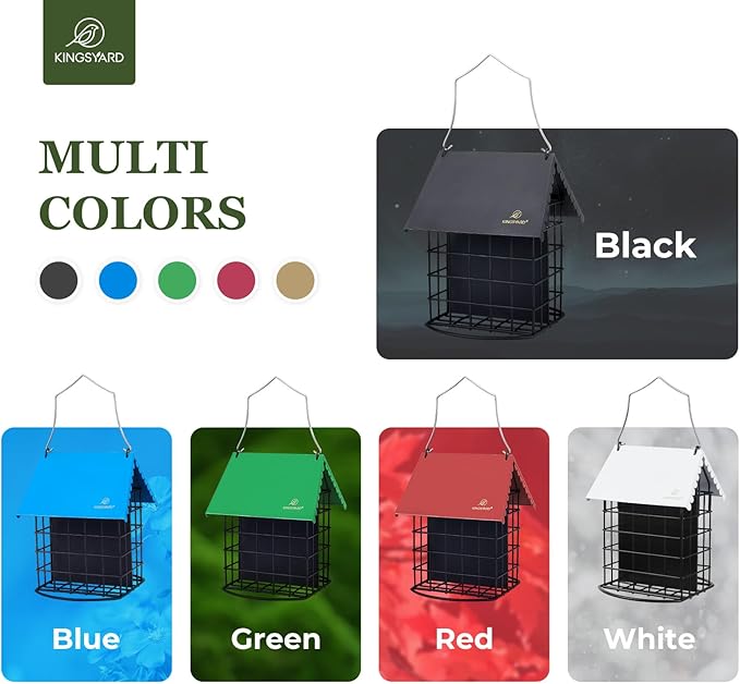 Kingsyard Double Suet Bird Feeder with Weatherproof Roof & Perch, All Metal, Suet Cakes Cage Bird Feeder for Outdoors Hanging, Easy to Clean & Refill, Black