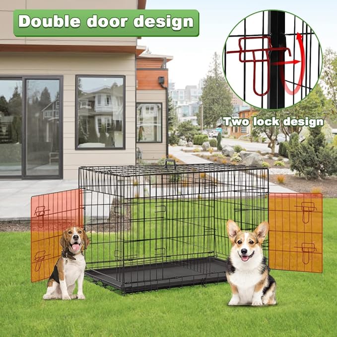 BestPet | Dog Crate | 42" | Black | Foldable Metal Kennel with Double Doors, Secure Slide-Bolt Latches, Leakproof Tray | Portable Dog Cage for Large Breeds | for Travel, Indoor & Outdoor Use