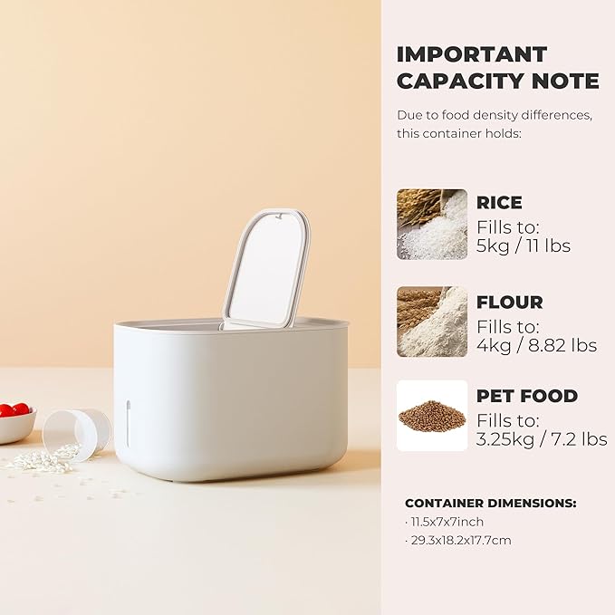 Zuutii Rice Storage Container,Food Container, Dry Food Storage, Pet Food Dispenser, 6.9Qt/11lbs Large Storage Bin with Lid,Silicone Ring & Moisture Proof,for Grain Cereal Soybean Corn,Begie