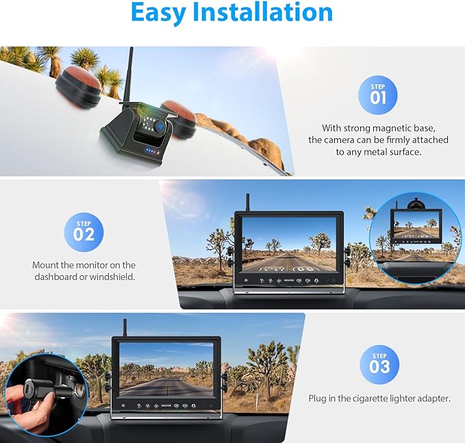 2 Magnetic Solar Wireless Backup Camera HD 1080P 9" DVR Monitor, Solar Rechargeable RV Backup Cameras Wireless System for Hitching Gooseneck Horse Trailer Fifth Wheels RVs Trucks BL902