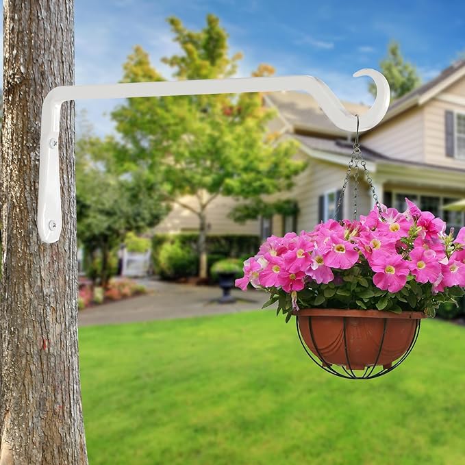 12" Plant Hangers 2-Pack - Heavy Duty Rust-Resistant Steel Hooks for Bird Feeders, Indoor/Outdoor Plants & Wall Decor, White