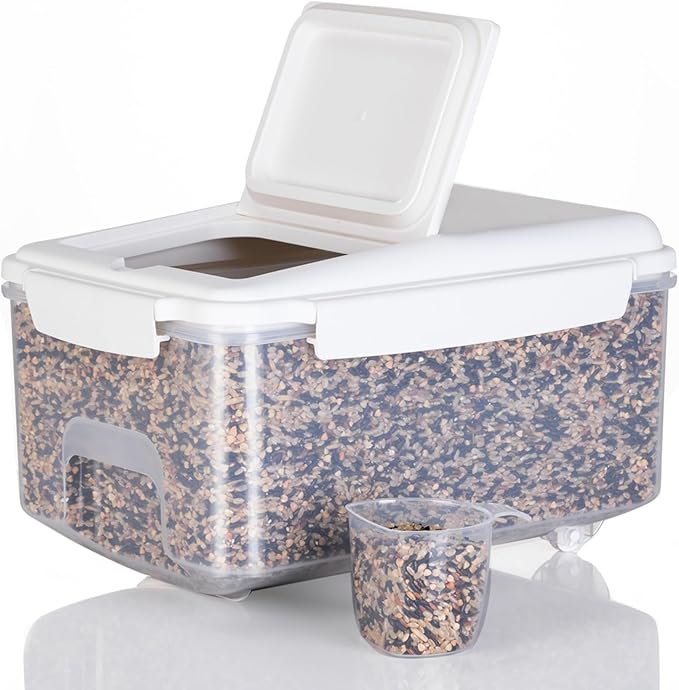 LivLab Mker 10 lbs Cereal Containers Storage - Airtight Flour Storage Container with Lids & 10 lbs Rice Dispenser, BPA Free Pantry Containers for Sugar and Cereal, White