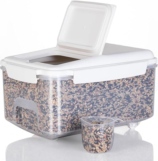 LivLab Mker 10 lbs Cereal Containers Storage - Airtight Flour Storage Container with Lids & 10 lbs Rice Dispenser, BPA Free Pantry Containers for Sugar and Cereal, White
