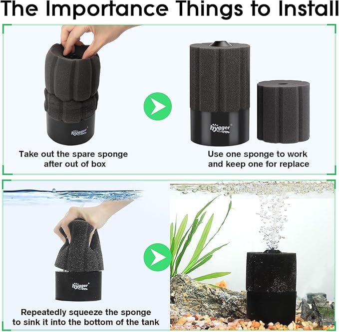 hygger Aquarium Sponge Filter 55-125 Gallon Fish Tank Filter for Breeding Fry Shrimp Snails Betta Air-Powered Filter with Reusable Biochemical Ball Spare Sponge Foam Filter