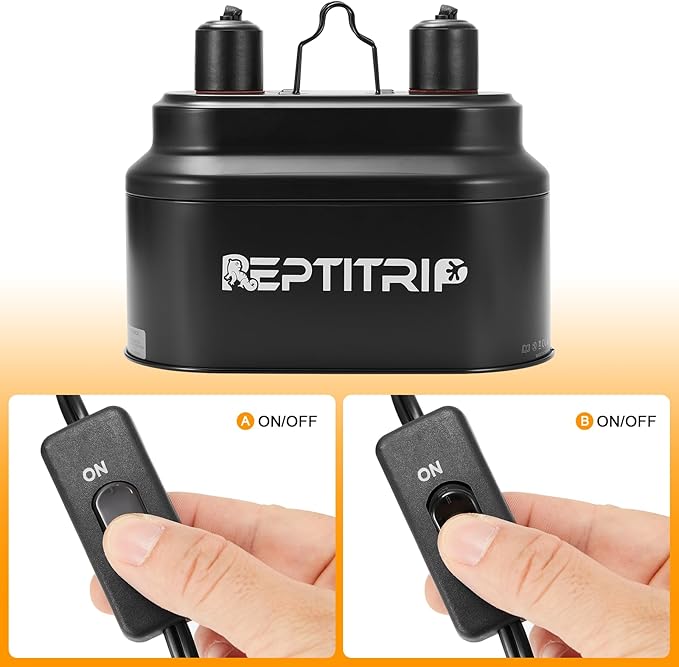 Dual Reptile Light Fixture with Switches, Reptile Heat Lamp Fixture, Reptiles Terrarium UVB Bulb Fixture for Bearded Dragon, Max 160W Each (Bulb Not Included)