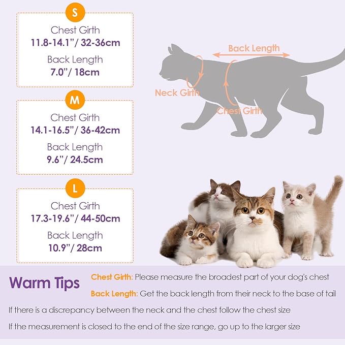 SUNFURA Cat Recovery Suit, Kitten Surgical Full Bodysuit for Abdominal Wound Protector Anti Licking After Surgery, Professional Bandages Cone E-Collar Alternative for Small Male & Female Pets