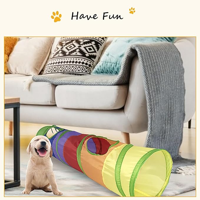 iCAGY Cat Tunnel for Indoor Cats Interactive, Rabbit Tunnel Toys, Pet Toys Play Tunnels for Cats Kittens Rabbits Puppies Crinkle Pop Up Rainbow 45"