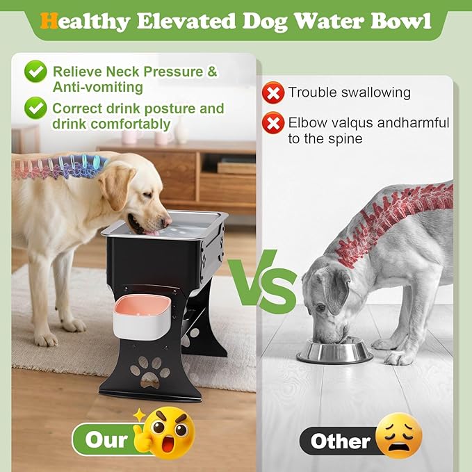 3 Gallon Elevated Large Dog Water Bowl, 3 Height Adjustable Stainless Steel Raised Dog Water Bowl Stand for Large Breed, Metal Pet Bowl Stand for Relief Joint Pressure, Easy Clean (Black)