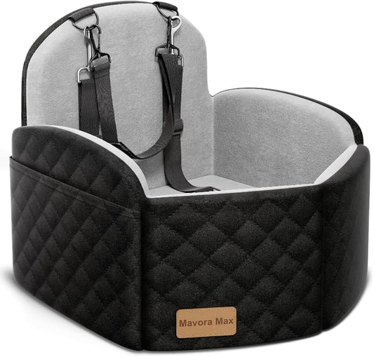 (Up to 35lbs Small/Medium Dog Car Seat Booster Dog Seat for Car Portable with Adjustable Seatbelts Pet Travel Car Bed Seat for SUV, Truck, with Memory Foam Cushion (Black/Grey)