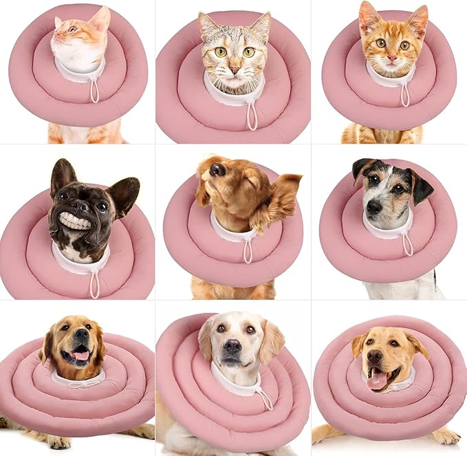 IDOMIK Dog Recovery Collar, Waterproof Soft Dog Cone After Surgery, Comfy Protective Elizabethan Collar Alternative for Dogs Cats, Adjustable Pet Neck Donut Cone Anti-Licking Biting Wounds,Pink,M