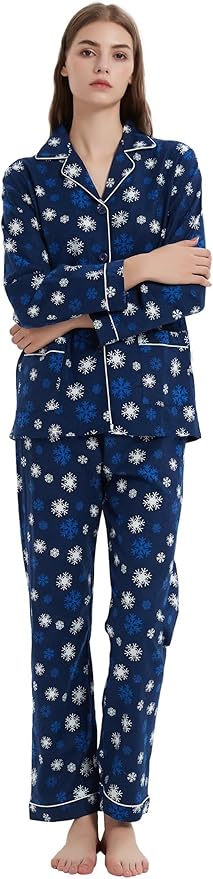 GLOBAL Flannel Pajamas for Women 2-Piece Comfy and Cozy Flannel Pj Set Cotton Loungwear
