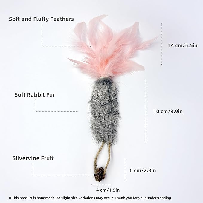 3 Pack Rabbit Fur Catnip Toys with Feathers – Interactive Carrot Cat Toys with Galls Fruit for Indoor Cats and Kittens