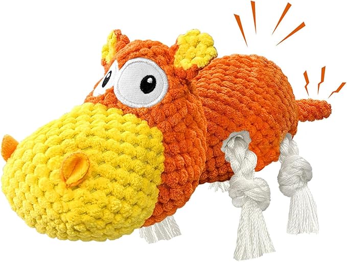 Squeaky Dog Toys - Cute Soft Plush Dog Toys for Large, Medium, Small Dogs and Puppies to Keep Them Busy (Orange, Medium)