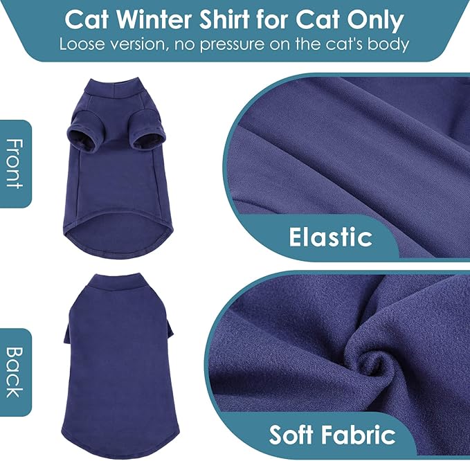 SUNFURA Turtleneck Sweater for Cat, Sphynx Cats Shirt Hairless Cat Sweaters with Sleeves, Warm and Soft Kitten Pullover Fleece Winter Pajamas Jumpsuit for Puppy Cats, Navy XL