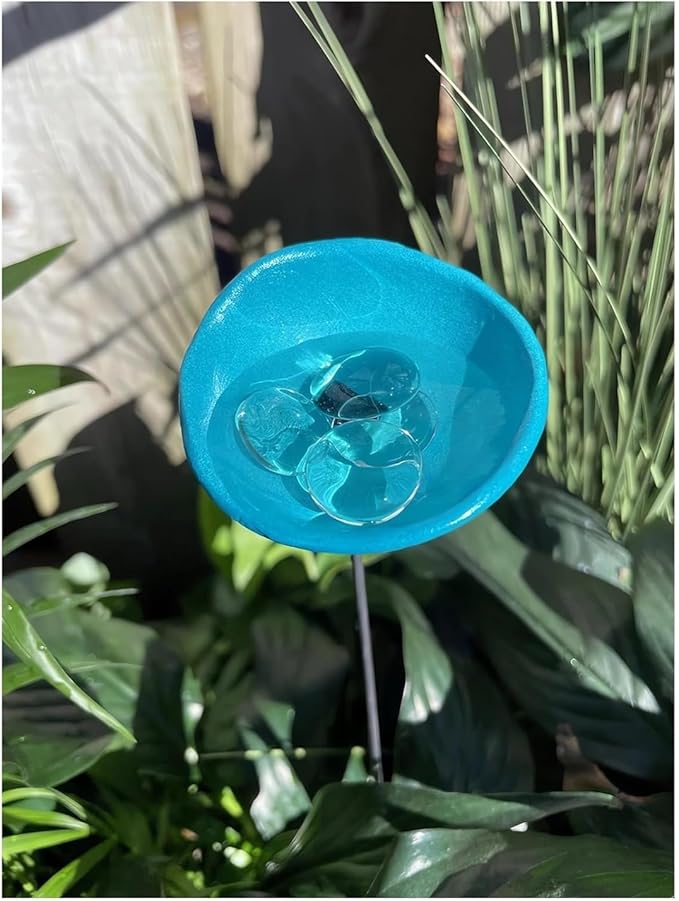 2026 Upgrade Bee Watering Station Butterfly Puddler Hummingbird Drinking Cups with Glass Marbles Colorful Bee Watering Cups for Garden Pollinator Watering Station Garden Decor for Outside (Blue)
