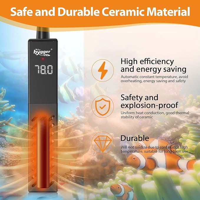 hygger Aquarium Heater, Upgraded Ceramic 25W/50W Small Fish Tank Heater with Digital LED Controller, Fast Heating, Precise Temperature Control, Turtle Tank Heater for Freshwater/Saltwater