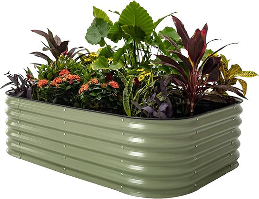Vego garden Raised Garden Bed Kits, 17" Tall 6 in 1 Modular Metal Raised Planter Bed for Vegetables Flowers Patio Ground Planter Box-Olive Green