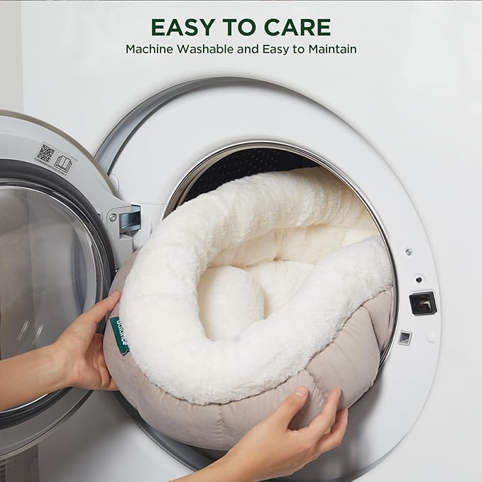 BALANCE Cat Beds for Indoor Cats, Washable Round Cat Bed, Cute Kitten Bed with Anti-Slip Bottom for Kitty and Puppy, 23 Inches, Goat